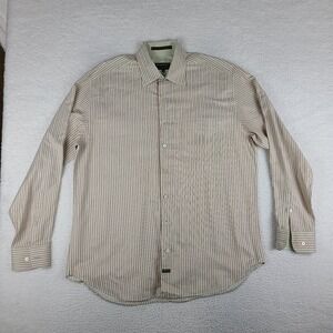 Robert Talbott Dress Shirt Mens XL Brown Pink Striped Cotton Button‎ Up GC